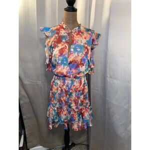 Socialite Watercolor Ruffle Sleeve Dress Size M Nordstrom NWT Smocked Mini $89